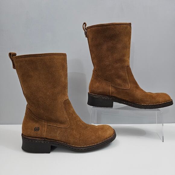 Born Mid Calf Boot Womens 8.5 Cognac Brown Suede Pull On Riding Rustic Fall - Picture 3 of 16